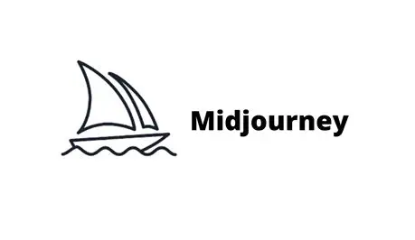 Midjourney（ミッドジャーニー）のロゴ。シンプルな線で描かれたヨットのアイコンの右側に「Midjourney」という黒いテキストが配置されている。