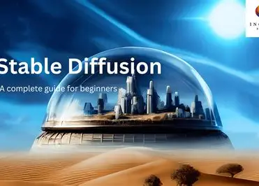 Stable Diffusion初心者向けガイドのアイキャッチ画像。砂漠に置かれたガラスドームの中に、未来的な都市が美しく描かれている。